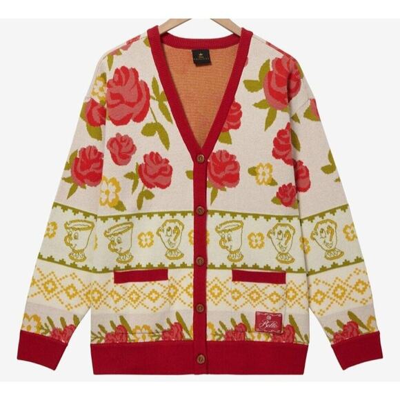 Disney Beauty and The Beast Rose Patterned Cardigan BoxLunch Exclusive Sz Large - Picture 1 of 10